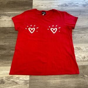 Vintage Popular Sports Red Womens XL Graphic Boob Hearts Valentine Funny Tee